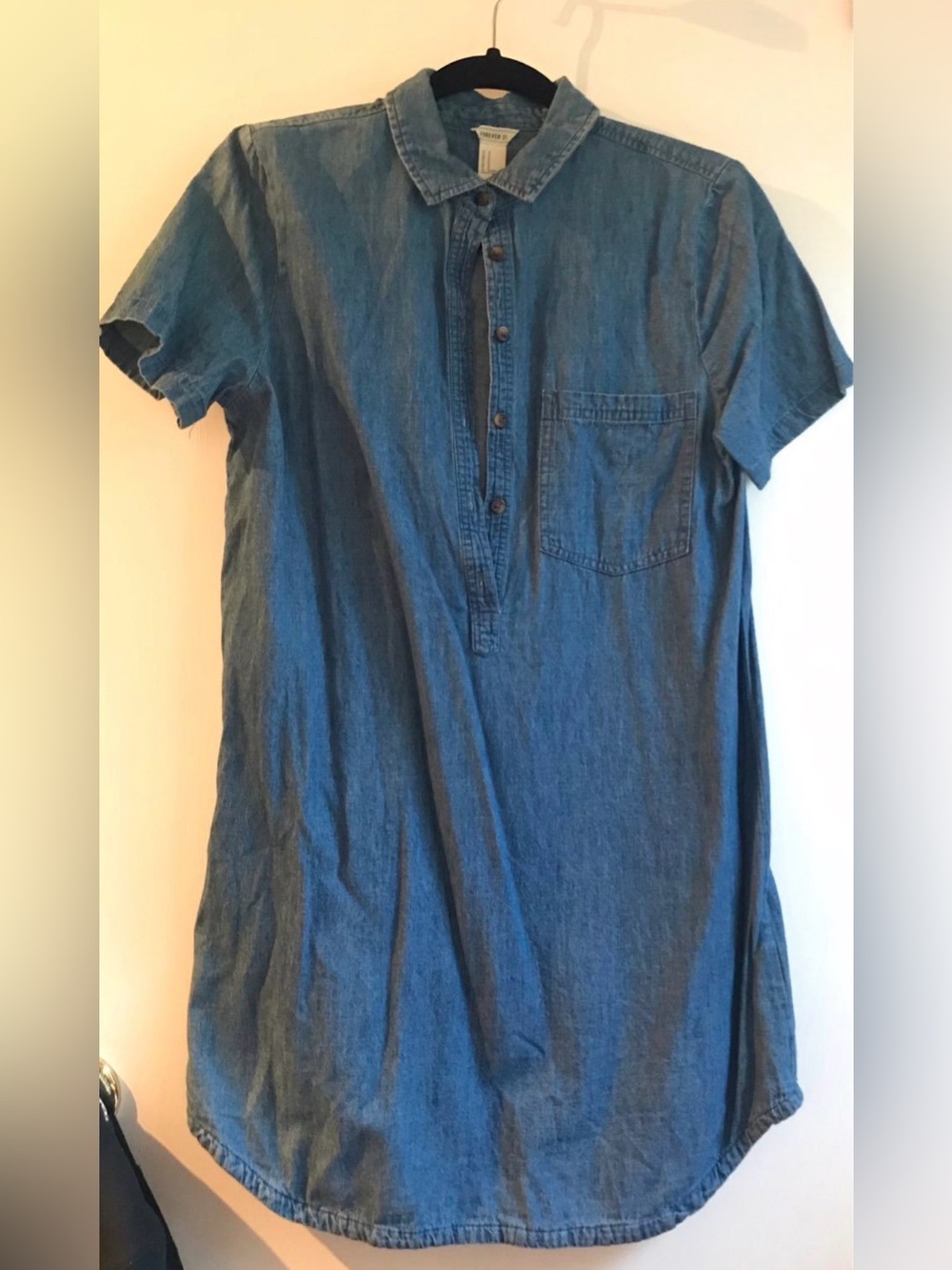 Forever 21 womens Short-Sleeve Denim Button-Down Shirt Dress